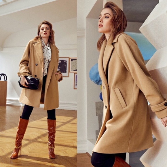 boho button detail camel mid length coat jacket - Picture 3 of 4